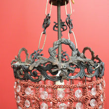 Load image into Gallery viewer, x SOLD Vintage French Chandelier of Basket Form, Brass, Glass and Beads Light Shade. 10379
