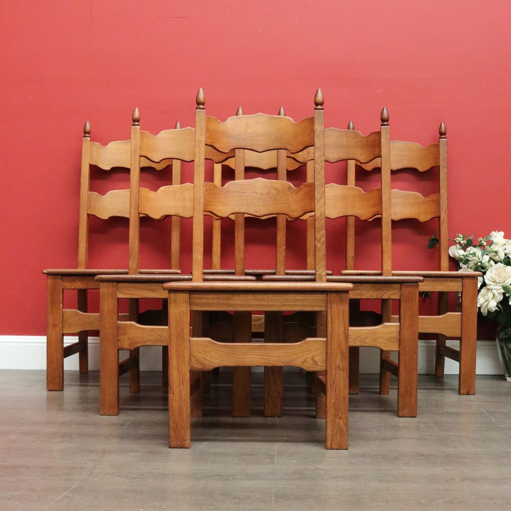 Set of 6 Dining Chairs, Antique French Oak Kitchen Chairs, Ladder Back Chairs B10504