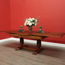 Load image into Gallery viewer, x SOLD Antique French Dining Table, Antique Oak Twin Pedestal 2 Draw Leaf Kitchen Table. B10524
