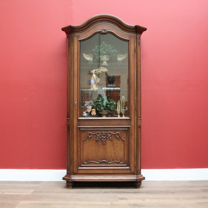 Antique French Oak Bookcase, Bevelled Glass Single Door Display or China Cabinet B10658