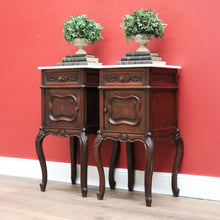 Load image into Gallery viewer, x SOLD Pair of Antique French Lamp Tables Bedside Cabinet with White Marble Top B10556
