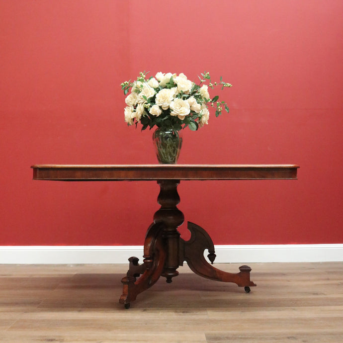 Antique English Victorian Mahogany Supper Dining Table on Single Pedestal Tri Leg Base