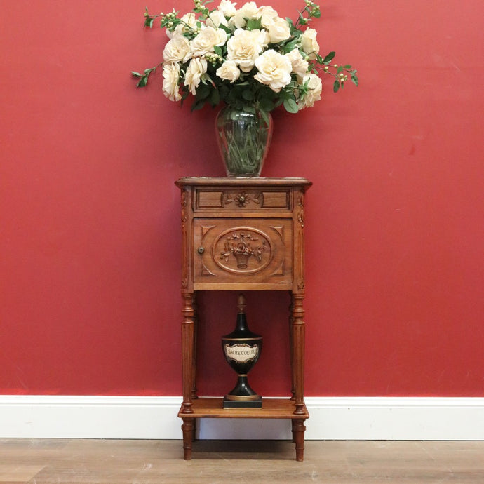 Antique Bedside Cabinet, French Walnut and Marble Top Bedside, Lamp Hall Table B10831