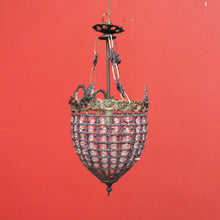 Load image into Gallery viewer, Vintage French Basket Chandelier, Brass, Glass and Beads, Ceiling Light Shade
