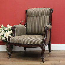 Load image into Gallery viewer, Antique English Grandfather Chair, Walnut and Fabric Grandfather Armchair Seat B10989
