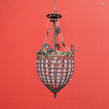 Load image into Gallery viewer, x SOLD Vintage French Basket Chandelier, Brass, Glass and Beads, Ceiling Light Shade. B10380
