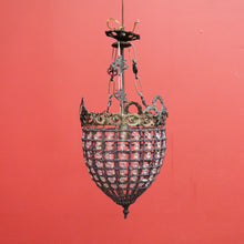Load image into Gallery viewer, x SOLD Vintage French Basket Chandelier, Brass, Glass and Beads, Ceiling Light Shade. B10380
