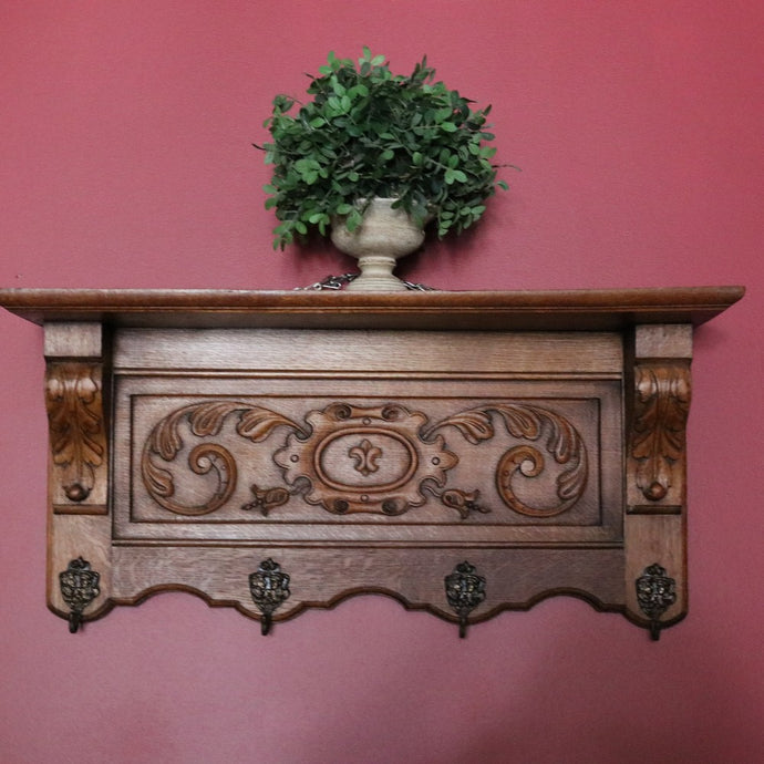 Antique Vintage French Coat Rack with Fleur de Lis Carvings. Scarf Hat Umbrella B10639