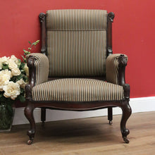 Load image into Gallery viewer, x SOLD Antique English Grandfather Chair, Walnut and Fabric Grandfather Armchair Seat B10989
