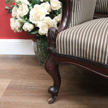Load image into Gallery viewer, x SOLD Antique English Grandfather Chair, Walnut and Fabric Grandfather Armchair Seat B10989
