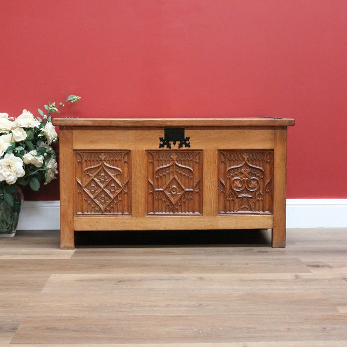 Antique Vintage French Trunk, Church Theme Chest or Blanket Box, Toy Show Box B10631
