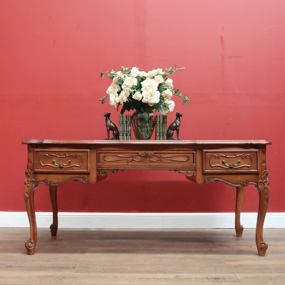 Antique Office Desk, French Oak Three Drawer Desk, Library Desk Home Office Desk B11024