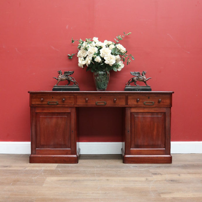 Antique Australian Twin Pedestal Hall Table, Desk, Sofa Table with Leather Top B11154