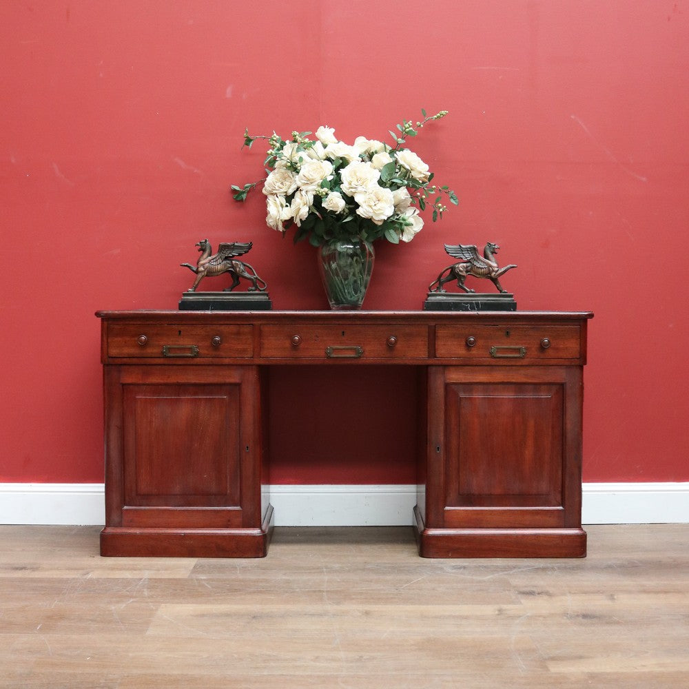 Antique Australian Twin Pedestal Hall Table, Desk, Sofa Table with Leather Top B11154
