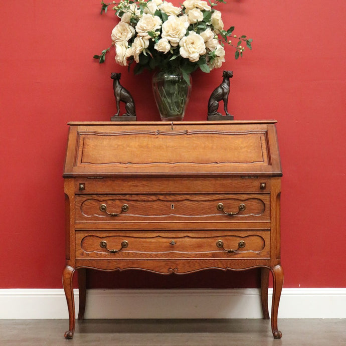 Antique French Writing Bureau, 2 Drawer Drop Front Office Desk Bureau Cabinet B10206