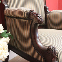 Load image into Gallery viewer, x SOLD Antique English Grandfather Chair, Walnut and Fabric Grandfather Armchair Seat B10989
