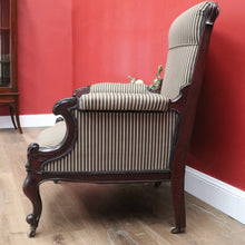 Load image into Gallery viewer, x SOLD Antique English Grandfather Chair, Walnut and Fabric Grandfather Armchair Seat B10989
