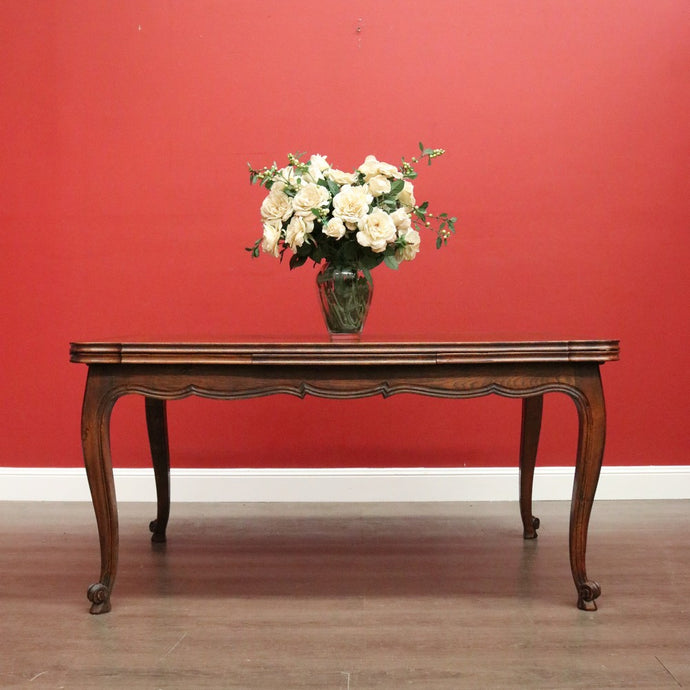 Antique French Oak 2 Leaf Extension Dining Table Parquetry Top Kitchen Table