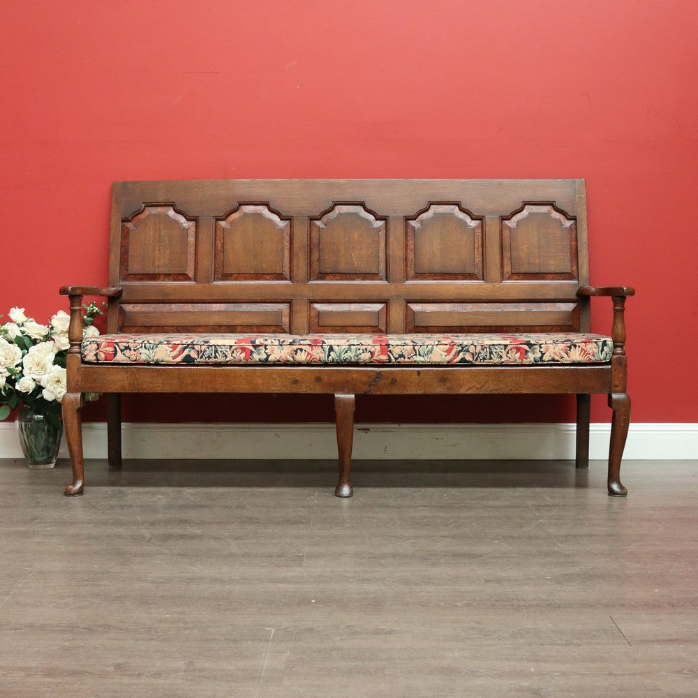 Antique Georgian Oak Settle, Hall Chair, English Oak Bench Seat or Arm Chair