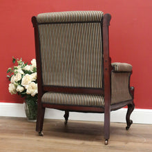 Load image into Gallery viewer, x SOLD Antique English Grandfather Chair, Walnut and Fabric Grandfather Armchair Seat B10989

