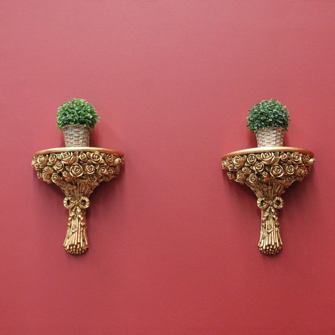 Pair of Gilt French Walnut Scones, Floral Roses Bouquet Gilt Gold Wall Brackets B10975