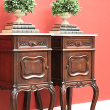 Load image into Gallery viewer, x SOLD Pair of Antique French Lamp Tables Bedside Cabinet with White Marble Top B10556

