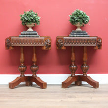 Load image into Gallery viewer, A French Pair of Oak Double Pedestal Carved Apron Hall Lamp Side or Bedside Tables B10694
