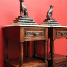 Load image into Gallery viewer, x SOLD Pair of French Bedside Tables, Antique French Oak and Marble Lamp Table Bedsides B10150
