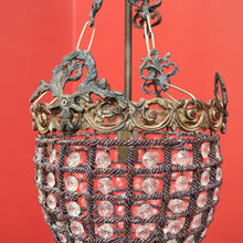 Load image into Gallery viewer, x SOLD Vintage French Basket Chandelier, Brass, Glass and Beads, Ceiling Light Shade. B10380
