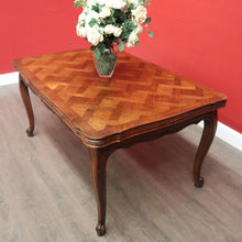 Load image into Gallery viewer, x SOLD Antique French Oak 2 Leaf Extension Dining Table Parquetry Top Kitchen Table. B10335
