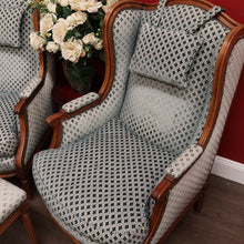 Load image into Gallery viewer, x SOLD Pair of French Wing Back Armchairs and Foot Stool, High Back Lounge Chairs Stool B10514
