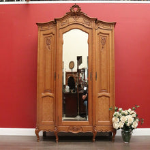 Load image into Gallery viewer, Antique French Linen Press Armoire 3 Door Wardrobe, Bevelled Mirror Door 3 Keys B10302

