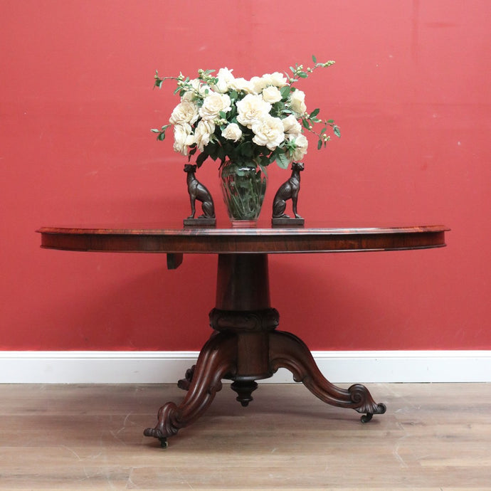 Antique English Rosewood Dining Table, Single Pedestal Kitchen Table Entry Foyer B11110