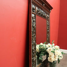 Load image into Gallery viewer, x SOLD Antique Oak and Pressed Brass Wall Mirror, Antique French Cupid Bevelled Mirror. B10417
