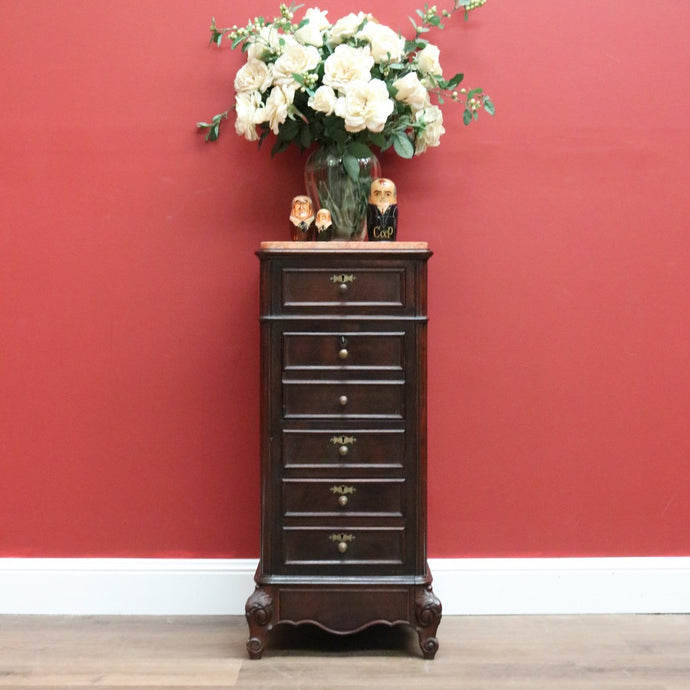 Antique French Walnut and Marble Top Lamp Cabinet, Hall Cupboard, Bedside Table B10645