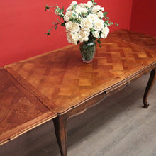 Load image into Gallery viewer, x SOLD Antique French Oak 2 Leaf Extension Dining Table Parquetry Top Kitchen Table. B10335
