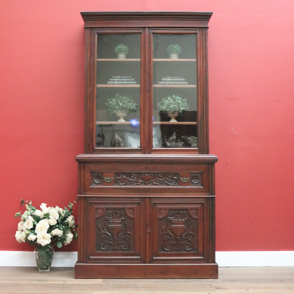 Antique English Walnut Secretaire Bookcase, Antique Bookcase Bureau Desk B10999