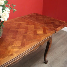 Load image into Gallery viewer, x SOLD Antique French Oak 2 Leaf Extension Dining Table Parquetry Top Kitchen Table. B10335
