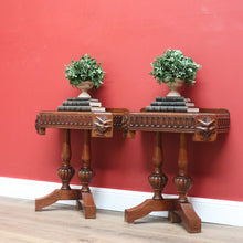 Load image into Gallery viewer, x SOLD French Pair of Oak Double Pedestal Carved Apron Hall Lamp Side or Bedside Tables B10694
