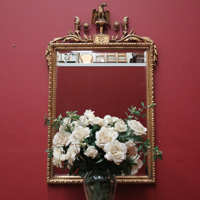 Antique French Mirror, Gilt Timber Eagle Crested Bevelled Mirror, Floral Detail B11129