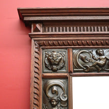 Load image into Gallery viewer, x SOLD Antique Oak and Pressed Brass Wall Mirror, Antique French Cupid Bevelled Mirror. B10417
