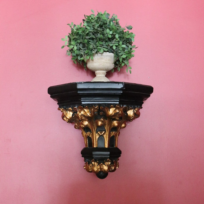 Antique French Church Wall Sconce, Black and Gilt Wall Bracket, Statue Holder #1 B10462