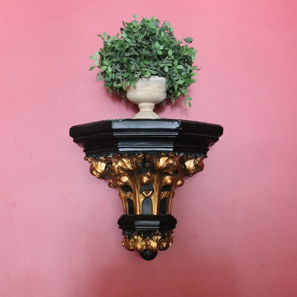Antique French Church Wall Sconce, Black and Gilt Wall Bracket, Statue Holder #1 B10462