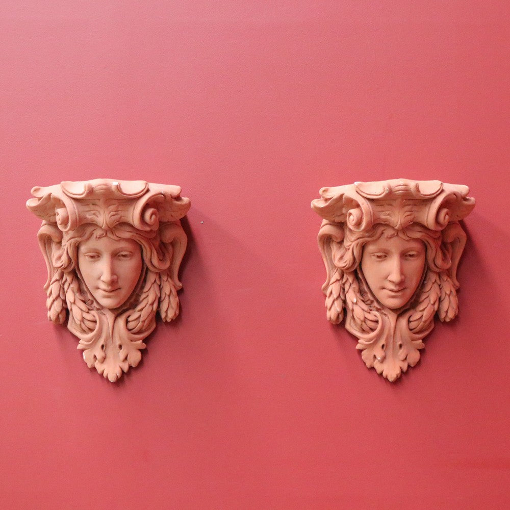 Pair of Art Nouveau French Wall Consoles or Cornice Pieces, Female Wall Sconces