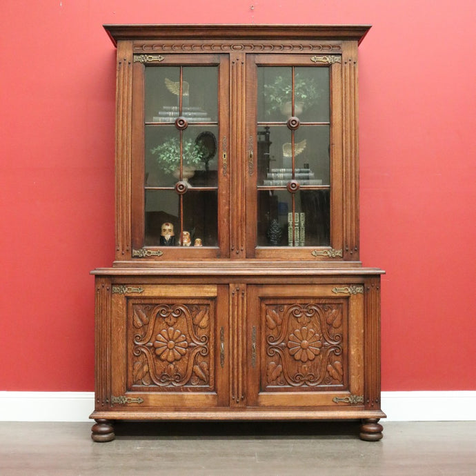 Antique French China Cabinet, French Oak and Glass Display Cabinet Bookcase B10295