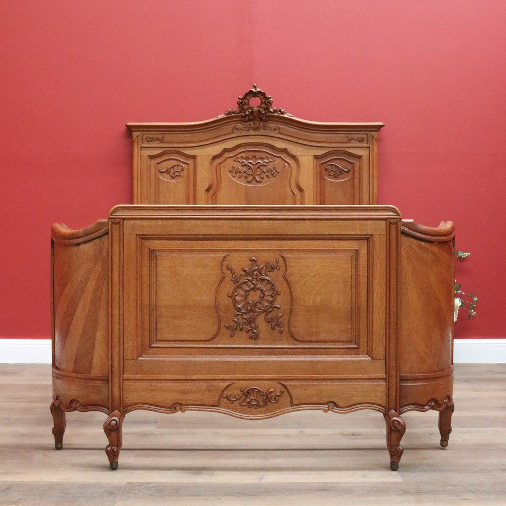 Antique French Walnut Bed Frame, includes Head Board Curved Foot Side Rails B10300