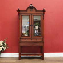 Load image into Gallery viewer, Antique Walnut 2 Door China Cabinet, Hall Cupboard, Bookcase with Drawer to Base B10970
