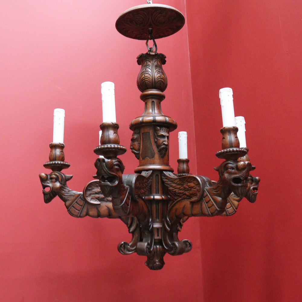 Antique French Walnut Six Branch Chandelier, Light Ceiling Light, Pendant Light B10751