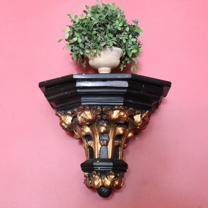 Antique French Church Wall Sconce, Black and Gilt Wall Bracket, Statue Holder #3 B10464