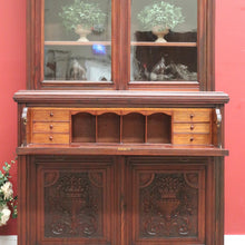 Load image into Gallery viewer, x SOLD Antique English Walnut Secretaire Bookcase, Antique Bookcase Bureau Desk B10999
